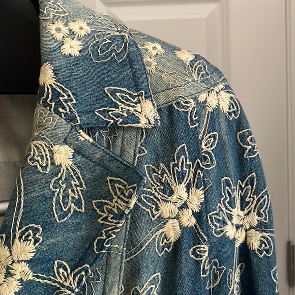 Nanette Lepore long denim asymmetrical floral embroidered denim jacket trench 4 - Picture 6 of 17